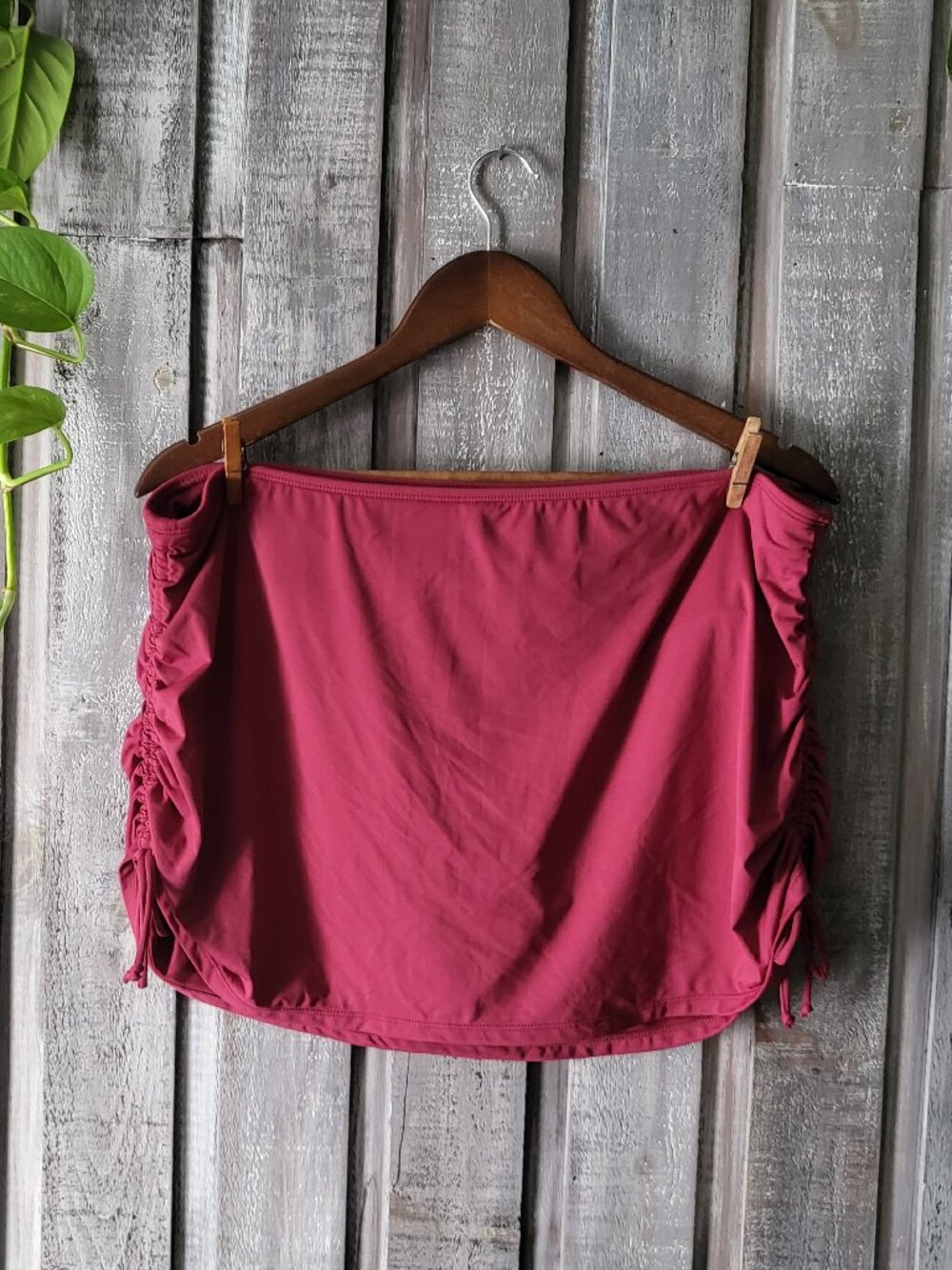 Maroon Ruched Swim Skirt Bikini Bottom 16